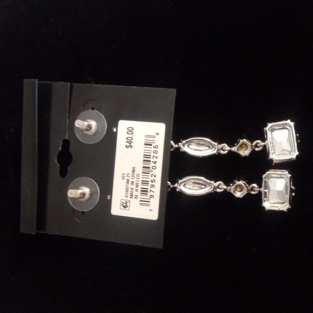 GUESS Silver and Crystal Post Back Dangle Earrings Set NWT - Picture 2 of 3